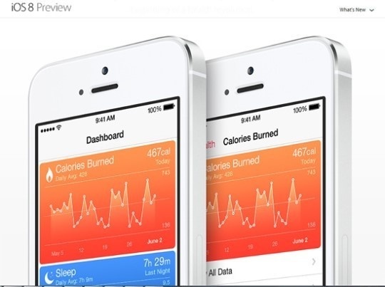 애플이 iOS8 버전에 새로 선보이는 '헬스' 관련 서비스. 출처=애플 공식 홈페이지