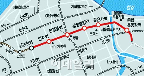 △ 서울 지하철 9호선 2단계 구간 노선도