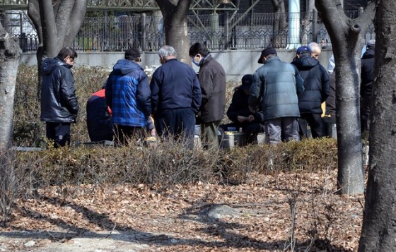서울 종로구 종묘공원에서 노인들이 삼삼오오 모여 대화하고 있는 모습. 우리나라는 3년 뒤면 전체 인구 대비 65세 이상 인구 비율이 14%를 넘는 고령사회로 진입하게 될 전망이다. 