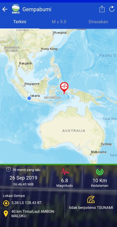 인니 스람섬 인근 지진(출처: 인니 기상기후지질청(BMKG)