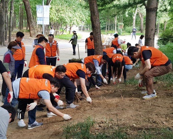 호반그룹 임직원 봉사단 '호반사랑나눔이'는 지난 28일 '서울숲가꾸기' 봉사활동을 실시했다. ⓒ호반건설