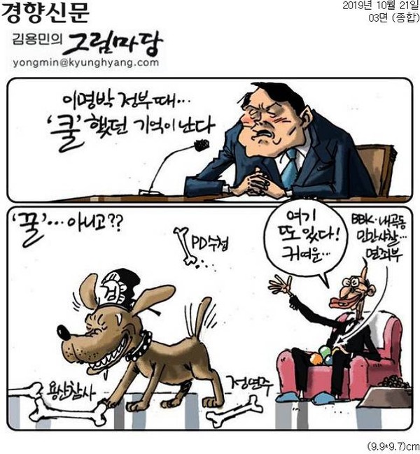 21일 윤석열 검찰총장을 풍자한 경향신문 만평