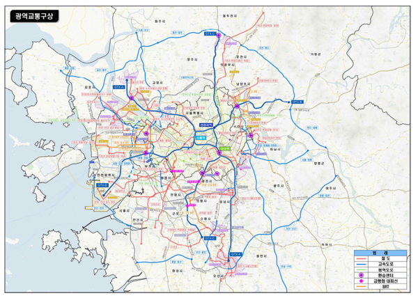 국토부가 발표한 수도권 광역교통망 계획도/자료출처 국토부