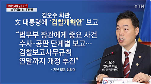 지난 8일  김오수 법무부 장관 대행은 검찰개혁 방안을 문재인 대통령에게 보고했다. YTN