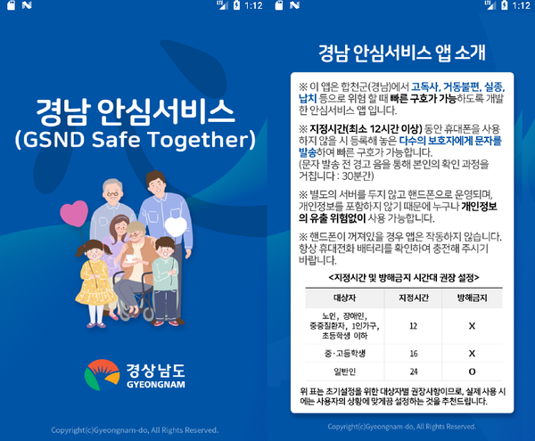 합천 안심서비스 앱이 경남도의 혁신우수사례에 선정되어 경남도민을 위한 ‘경남 안심서비스(GSND Safe Together) 앱’으로 서비스가 확대됐다./ⓒ합천군