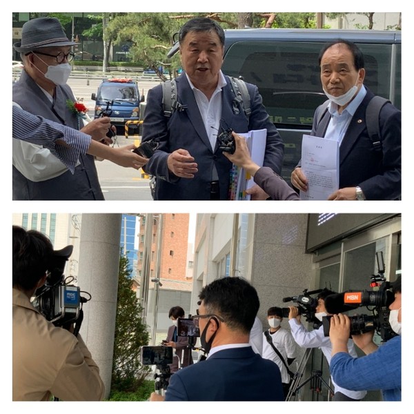 8일 서울지방경찰청 범죄지능수사대에 고소인 조사를 받기 출석하면서 기자회견을 하는 정대택 회장 ⓒ김은경기자