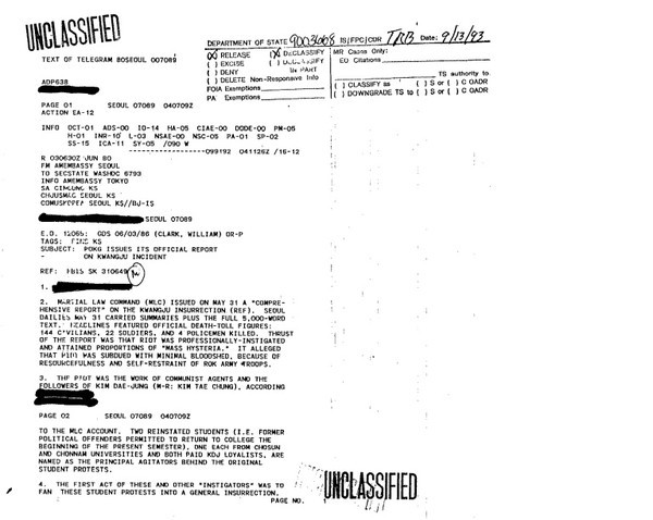 지만원 씨가 누락한 부분이 포함된 'POKG가 발행한 광주 사건 공식 보고(POKG Issues its official report on Kwangju incident, 06/03/1980)' 한 면 전문(사진=U.S. Department of State - Freedom of Information Act)