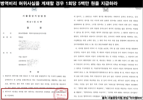 사진: 서울중앙지법은 박주신 병역비리 허위 사실을 게재할 경우 1회당 5백만원을 박 시장에게 지급하라고 판결했다.