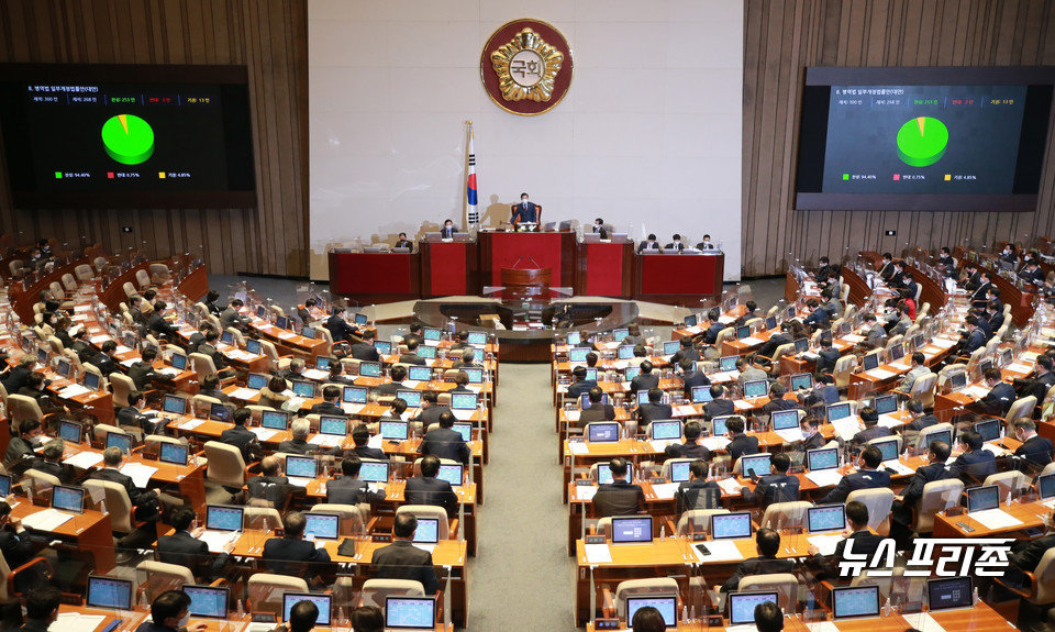 박병석 국회의장이 1일 오후 열린 국회 본회의에서 병역법 일부개정법률안을 가결하고 있다. Ⓒ연합뉴스