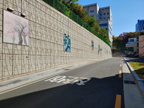 수성대학교 서편에 완료된 도로 현장 및 두봉골 자연 경관을 담은 벽화/ⓒ수성구청