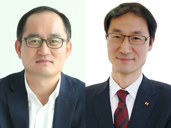 2021년 KT 정기 임원인사에서 사장으로 승진한 (왼쪽부터) 강국현 Customer부문장, 박종욱 경영기획부문장. / ⓒKT