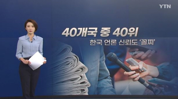 영국 옥스퍼드대 부설 로이터저널리즘연구소가 매년 발표하는 주요 국가들의 뉴스 신뢰도 순위를 보면, 지난해 한국은 40개국 중 40위로 4년 연속 '최하위'에서 벗어나지 않았다. / ⓒ YTN