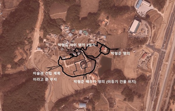 박형준 후보 가족과 지인 명의로 매입한 청광리 땅. 위성사진