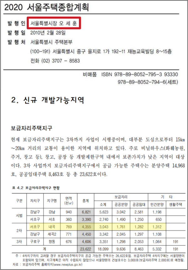 2010년 2월 서울시가 발간한 ‘2020 서울종합주택계획’ ⓒ서울시