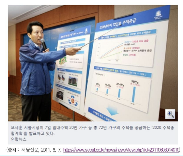 2011년 오세훈 당시 서울시장 주택종합계획을 발표하는 자료 ⓒ김영배 의원실 제공