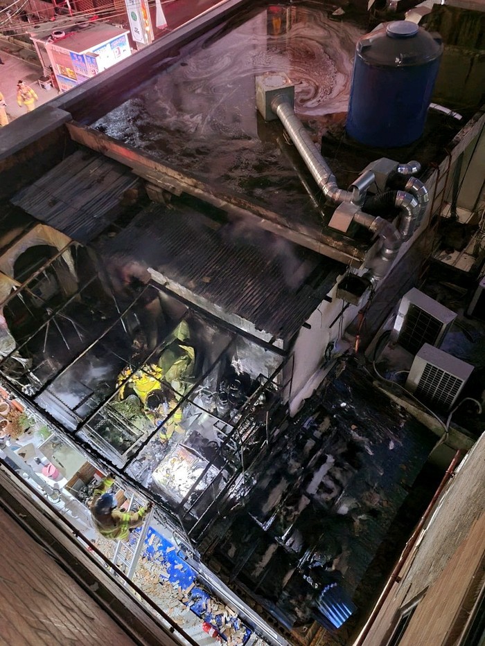 지난 19일 새벽 부산 해운대구의 한 식당에서 불이 나 인근 주민 30여명이 대피하는 소동이 벌어졌다. (사진=부산경찰청)