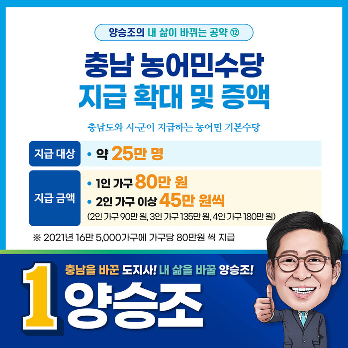 농어민수당 지급 확대 공약(사진=양승조 선거캠프).