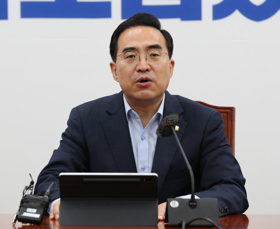 박홍근 더불어민주당 원내대표가 14일 국회에서 열린 정책조정회의에서 발언하고 있다. (사진=국회사진기자단)