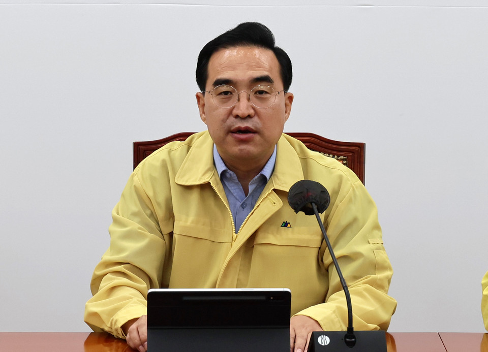 박홍근 더불어민주당 원내대표가 9일 오전 국회에서 열린 원내대책회의에서 발언하고 있다. (사진=국회사진기자단)