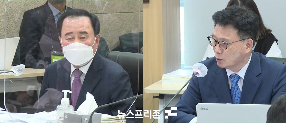 (왼쪽부터) 김지철 충남교육감, 박광온 국회의원.(사진=유뷰트 생중계 갈무리)