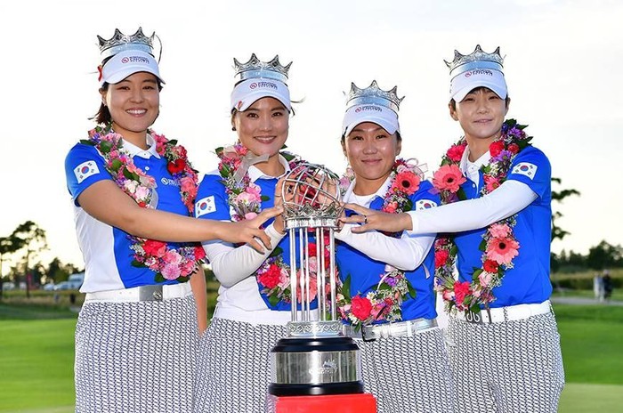 2018년 개최된 인터내셔널 크라운 대회 한국팀(왼쪽부터 전인지, 유소연, 김인경, 박성현) 우승 사진 (사진=한화생명)