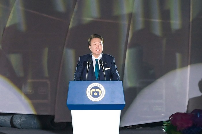 2023순천만국제정원박람회에 참석한 윤석열 대통령이 축사를 하고 있다. (사진=순천시)