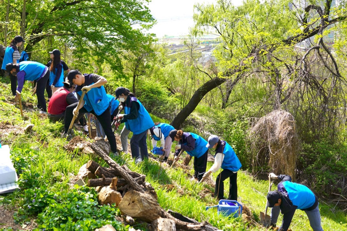 HK이노엔 임직원들이 나무 심기 활동을 하고 있다. (사진=HK이노엔)