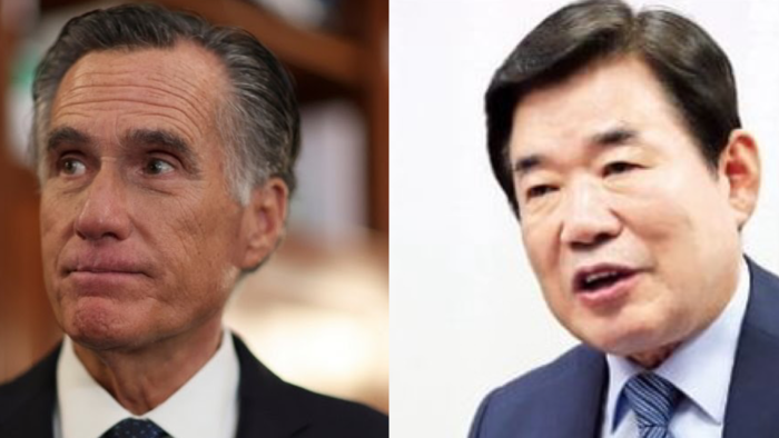 롬니 미 상원의원과 김진표 국회의장 (인터넷 자료, 사진편집=김승지 기자)