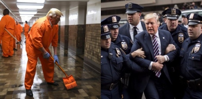 사진설명, 뉴욕경찰에 체포되는 트럼프?…AI로 만든 가짜 이미지
