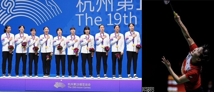 배드민턴 여자 단체전 금메달을 딴 한국 선수들, 오른쪽) 정나은 선수. (사진=화순군)