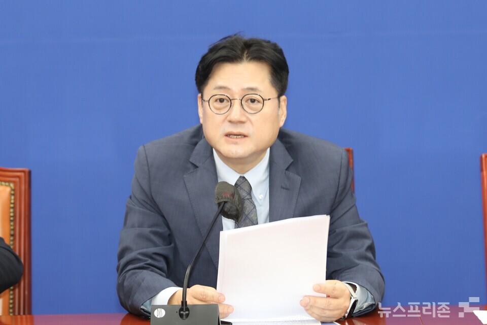 홍익표 더불어민주당 원내대표가 2일 서울 여의도 국회에서 열린 정책조정회의에서 발언하고 있다. (사진=김정현 기자)