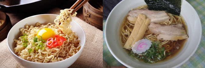 한국라면(좌측)과 일본라멘(우측)