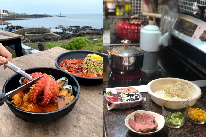 제주 한국 라면집(좌측)과 일본 라멘집(우측) 모습