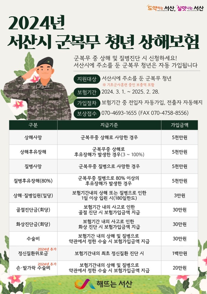 서산시 군 복무 청년 상해보험 홍보물.(자료=서산시청)