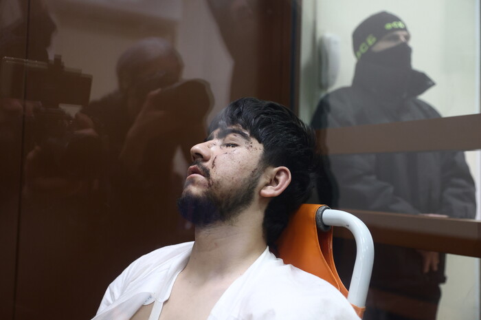 25일(현지시간) 모스크바 법정에 출두한 테러 피의자 모습(사진=타스, 연합뉴스)
