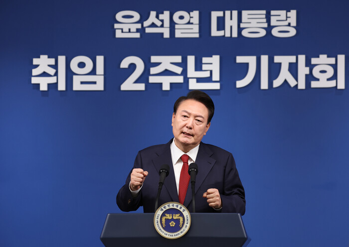 윤석열 대통령이 9일 용산 대통령실에서 회견하고 있다.(사진=연합뉴스)