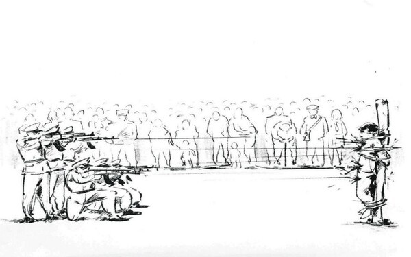  공개 총살의 현장을 목격한 탈북자가 그린 그림 ⓒ 도쿄신문