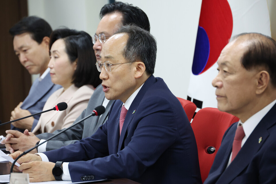 추경호 국민의힘 원내대표가 3일 서울 여의도 중앙당사에서 열린 비상대책위원회의에서 발언하고 있다. (사진=연합뉴스)