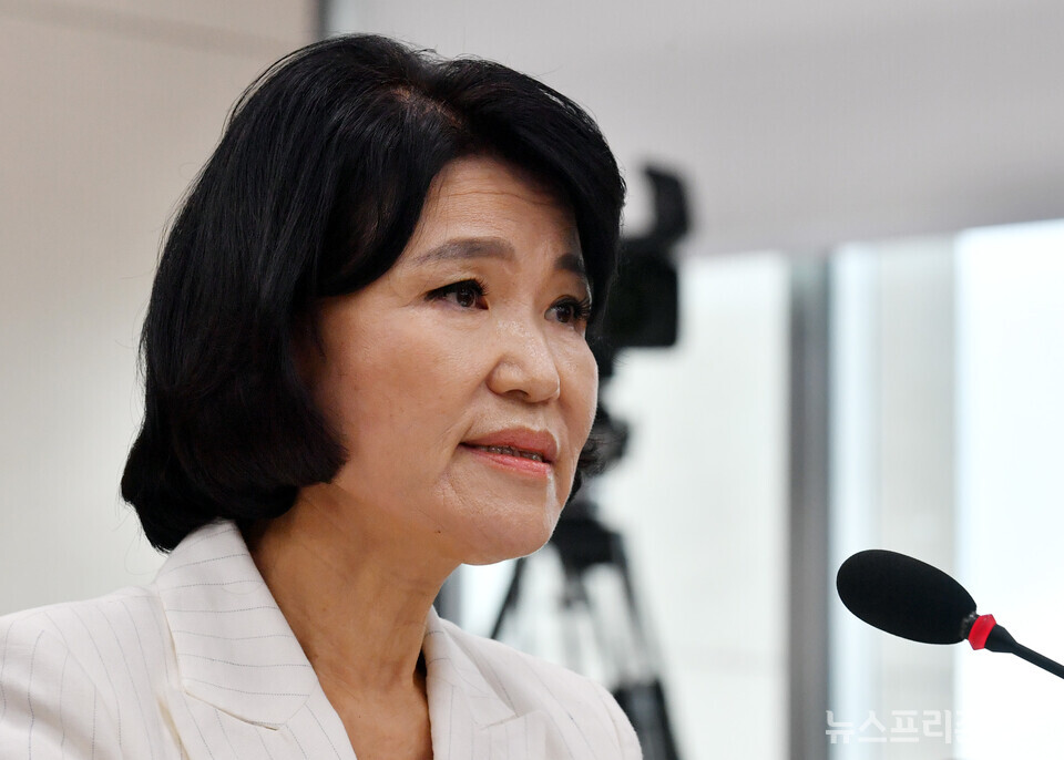 이진숙 방송통신위원장이 지난 24일 열린 국회 과학기술정보방송통신위원회 인사청문회에서 의원들의 질의에 답하고 있다. (사진=김정현 기자)