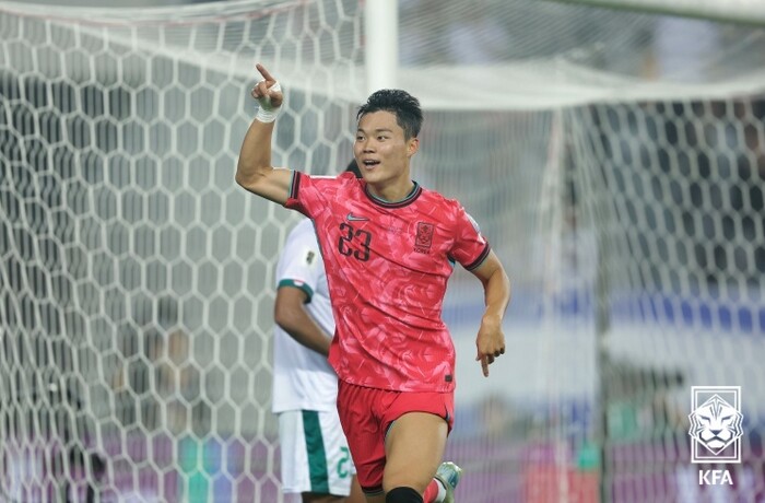 역전골을 기록한 오현규(사진제공=대한축구협회)