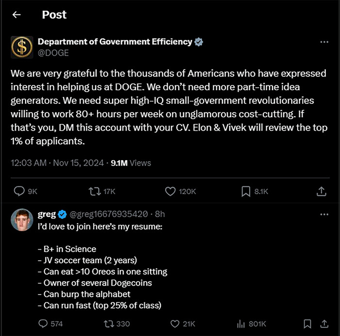 @DOGE 계정 X 게시물 갈무리