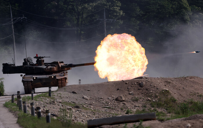 강원 철원군 지포리 훈련장에서 K-2 전차가 전투사격 훈련을 하고 있다. (사진=연합뉴스)