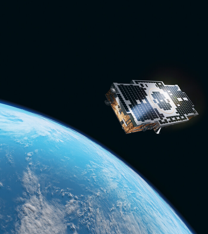 한화시스템이 개발한 소형 SAR 위성 이미지. (그래픽=한화시스템 제공)