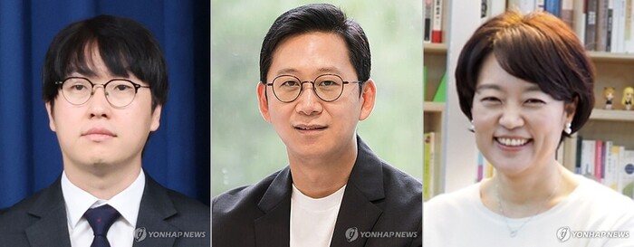 하정우 대통령실 AI미래기획수석(왼쪽부터), 배경훈 과학기술정보통신부 장관 후보자, 한성숙 중소기업부 장관 후보자. (사진=연합뉴스)