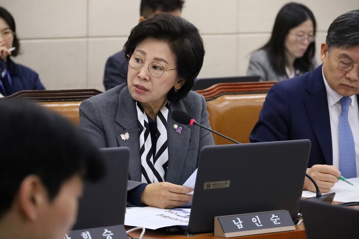 남인순 더불어민주당 국회의원이 정부를 상대로 질의를 하고 있다.(사진=남인순 의원실)