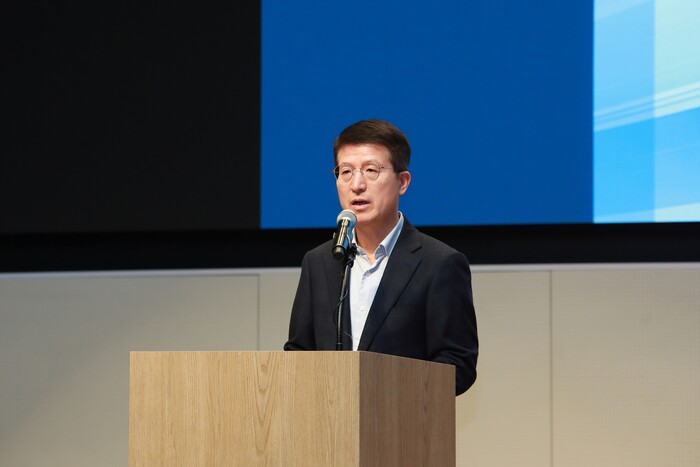 오세철 삼성물산 대표가 지난 11일 열린 2025 AI Day에서 환영사를 하고 있다. (사진=삼성물산 제공)