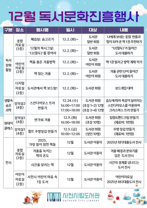 12월 독서문화진흥행사 홍보물.(사진=사천시립도서관)