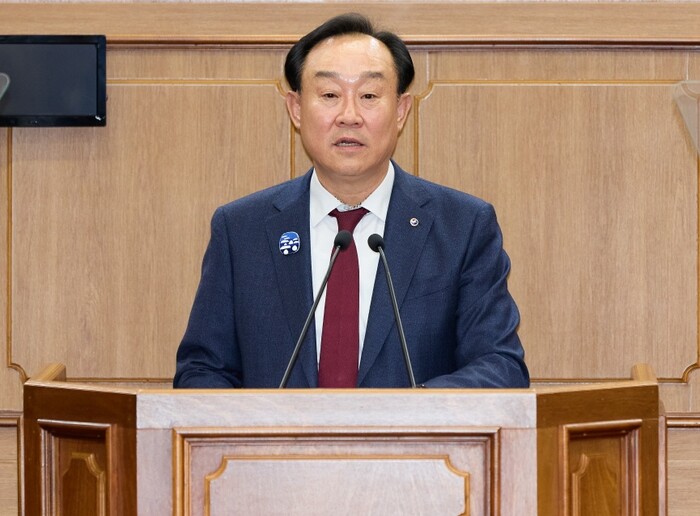 천영기 통영시장 ‘2026년도 예산안’ 시정 연설 모습.(사진=통영시)