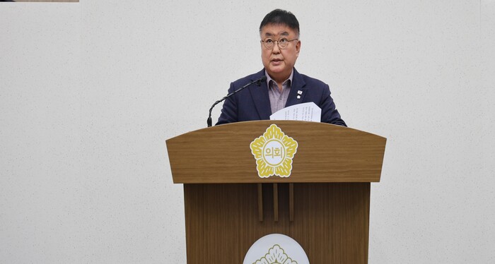 심의수 당진시의원 5분 발언 모습.(사진=당진시의회)