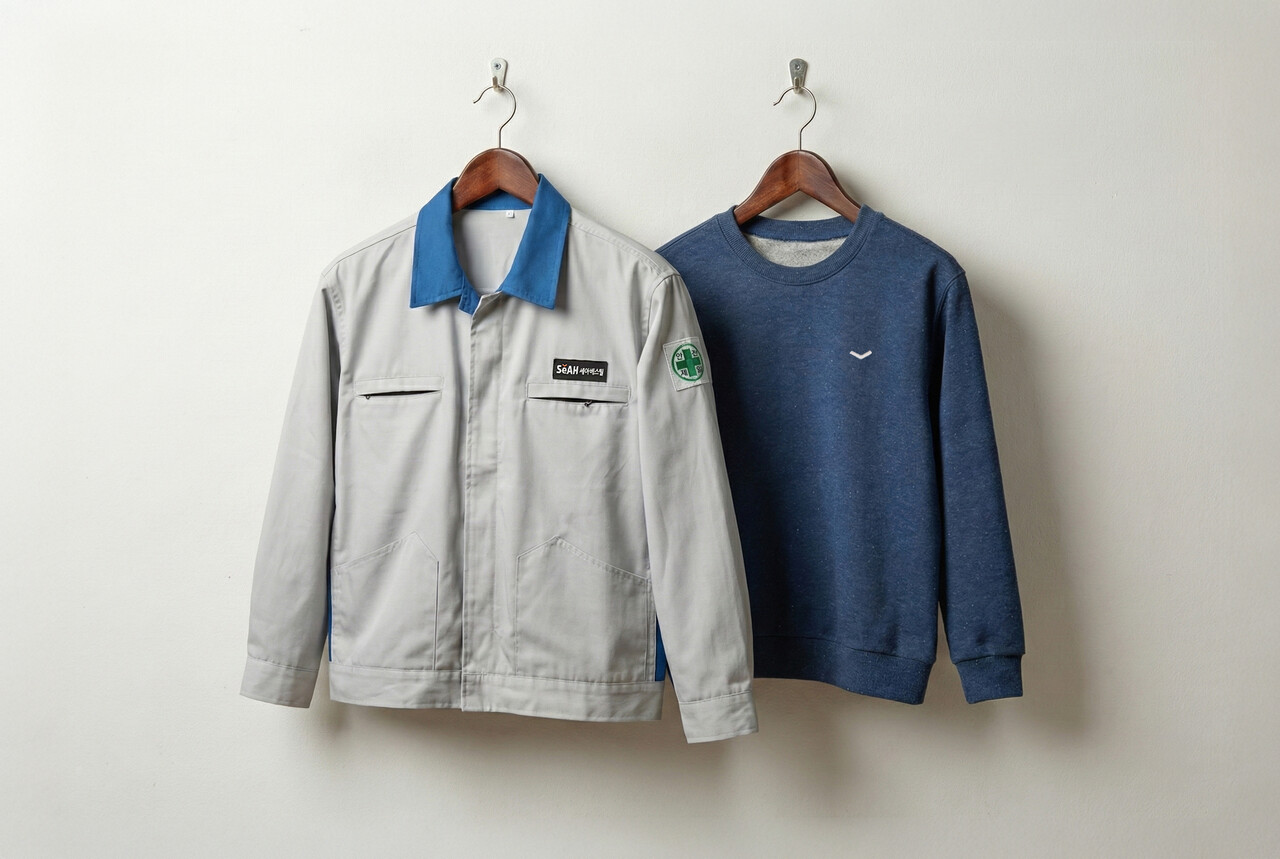 세아베스틸의 근무복과 업사이클링으로 탄생한 아동용 맨투맨. (사진=세아그룹 제공) 